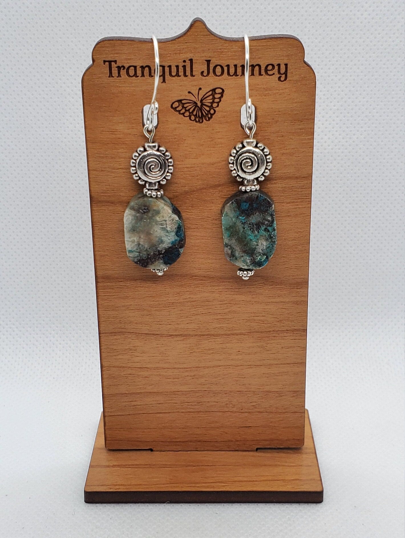 Chrysocolla 15x20 mm Earrings, Silver Filled Earring Wire