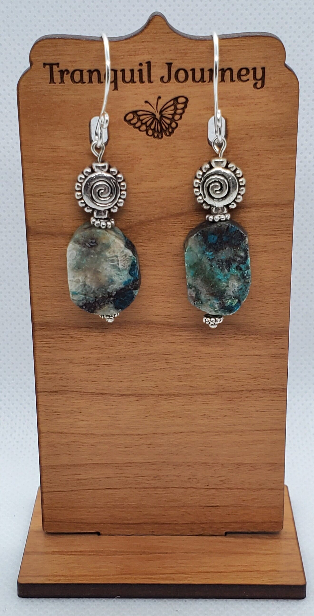 Chrysocolla 15x20 mm Earrings, Silver Filled Earring Wire