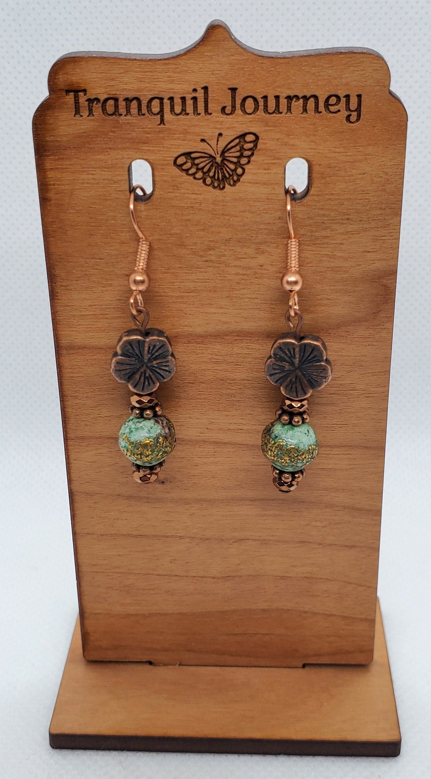 Chrysocolla Copper Infused Earrings, Copper Earring Wire 8 mm