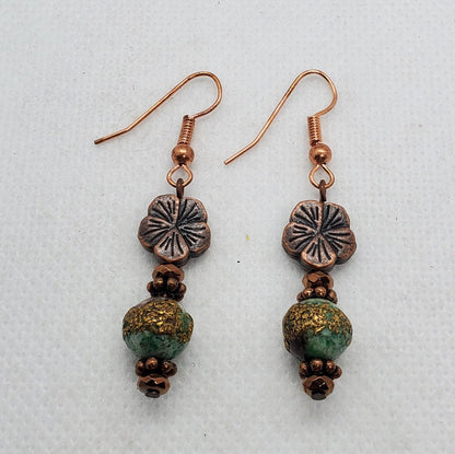 Chrysocolla Copper Infused Earrings, Copper Earring Wire 8 mm