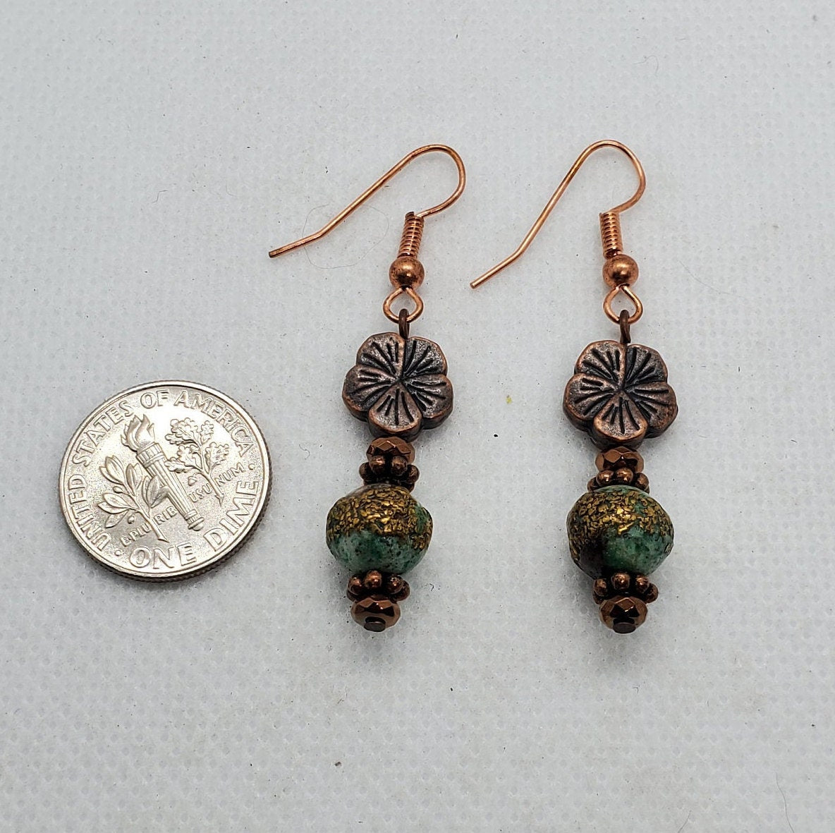 Chrysocolla Copper Infused Earrings, Copper Earring Wire 8 mm