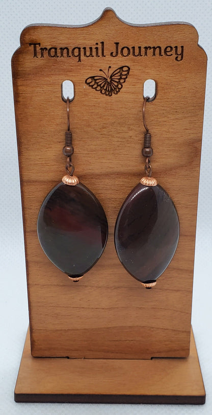 Red Ocean Jasper Earrings, Copper Earring Wire