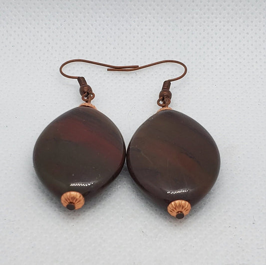 Red Ocean Jasper Earrings, Copper Earring Wire