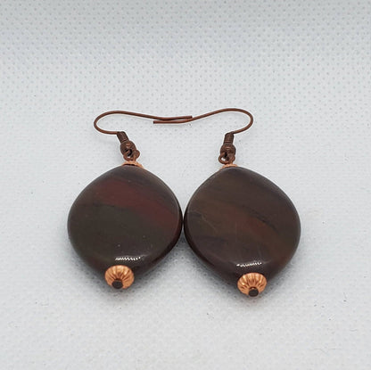 Red Ocean Jasper Earrings, Copper Earring Wire