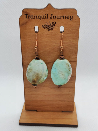 Terra Agate 16x22mm Earrings, Copper Earring Wire