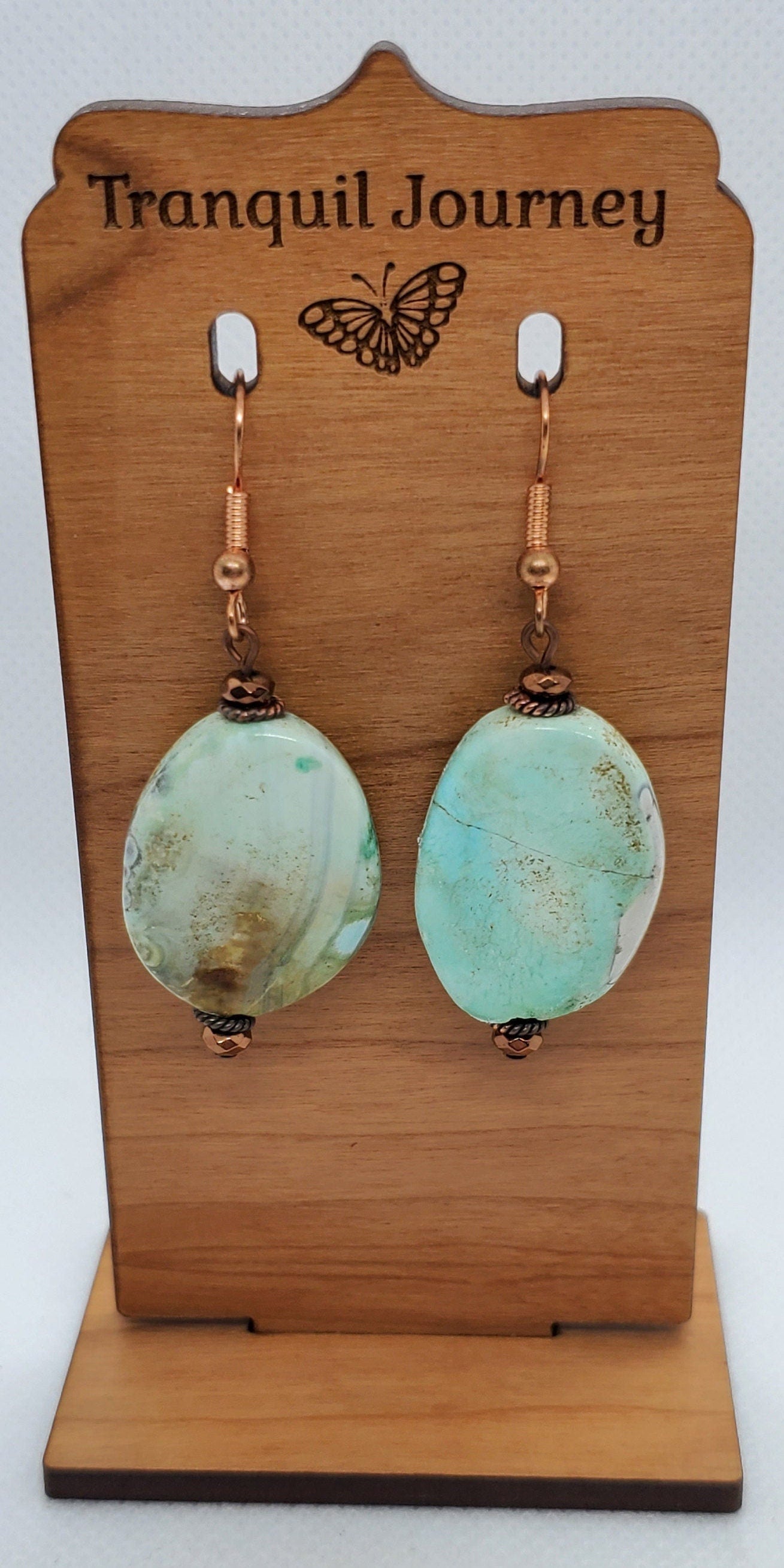 Terra Agate 16x22mm Earrings, Copper Earring Wire