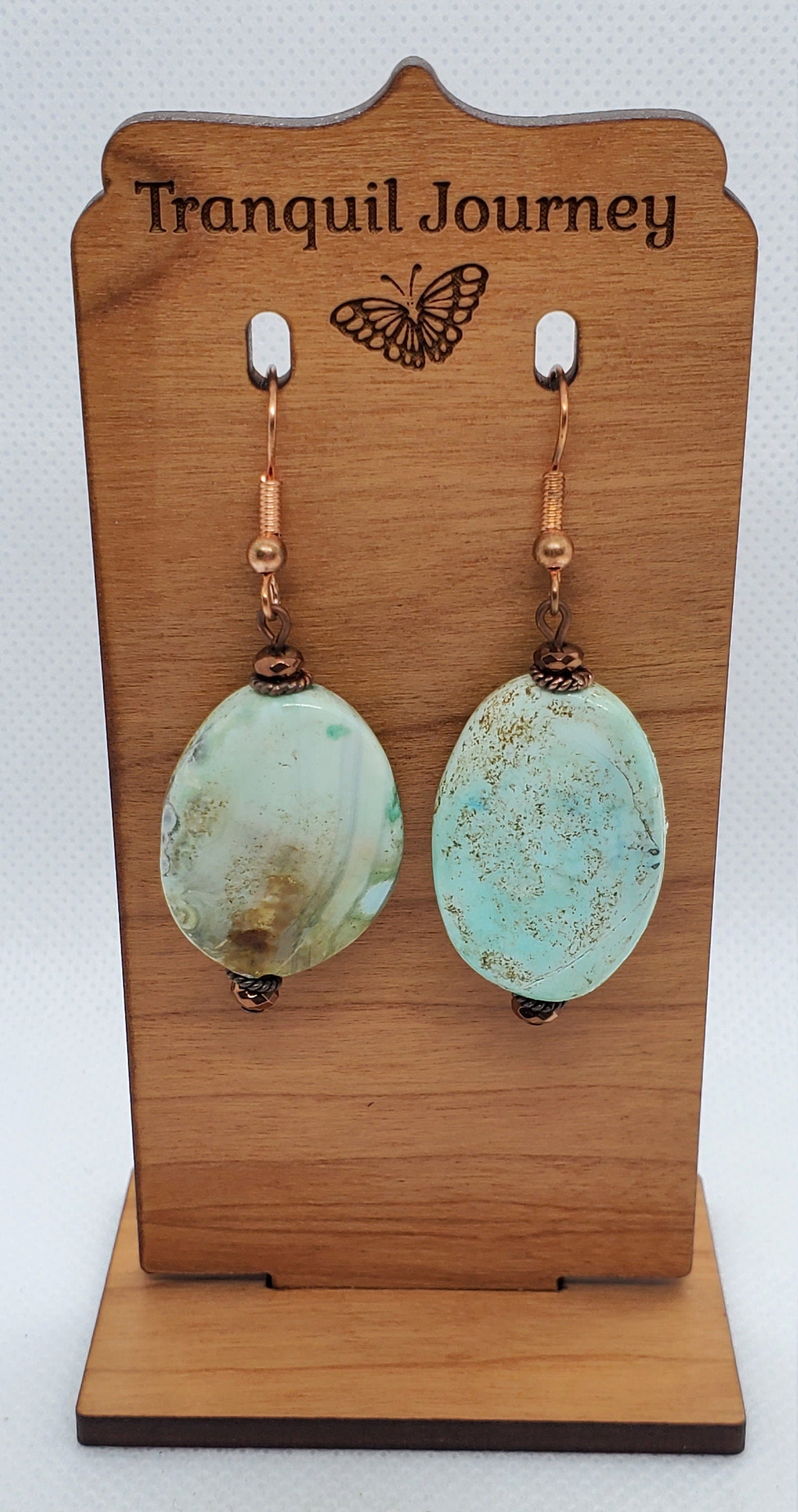 Terra Agate 16x22mm Earrings, Copper Earring Wire