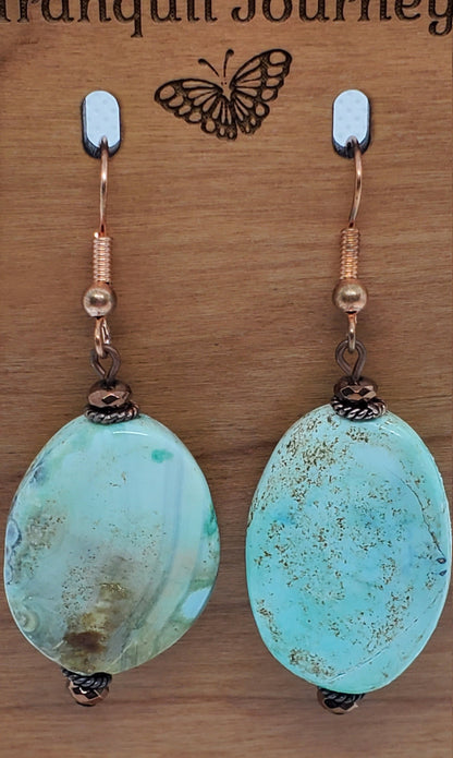 Terra Agate 16x22mm Earrings, Copper Earring Wire