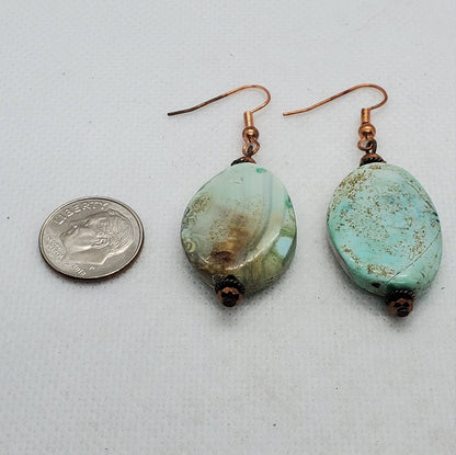 Terra Agate 16x22mm Earrings, Copper Earring Wire