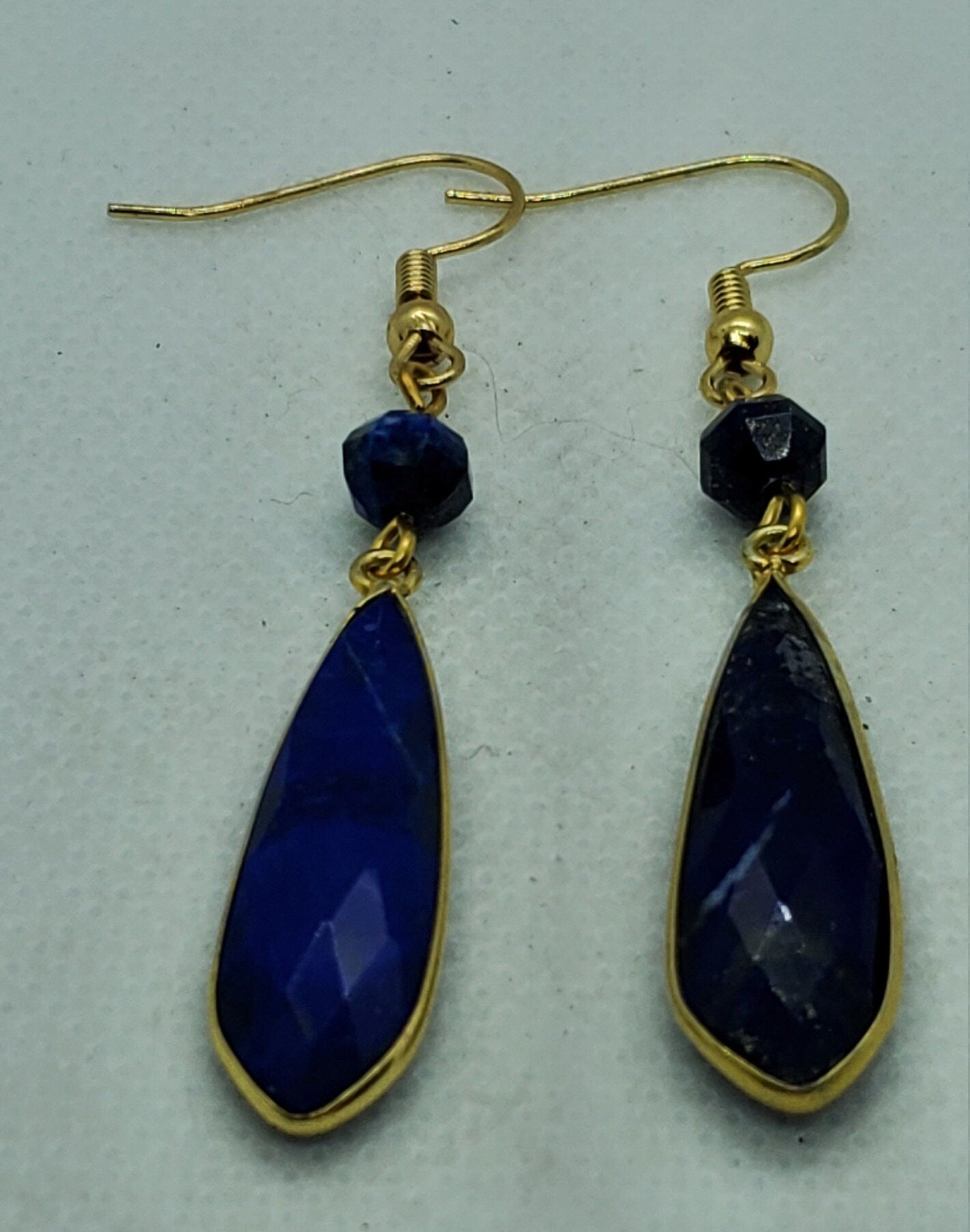 Lapis 10x32 mm Earrings, Gold Plated Earring Wire