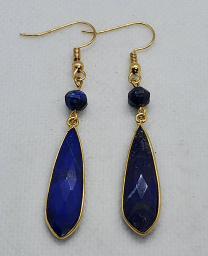 Lapis 10x32 mm Earrings, Gold Plated Earring Wire