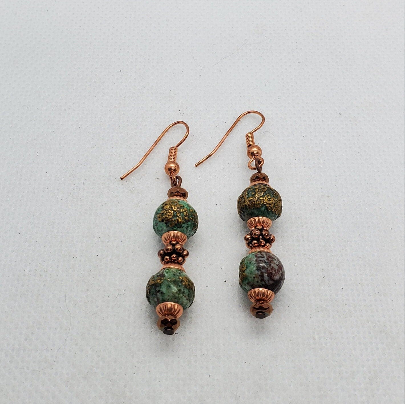 Chrysocolla Copper Infused Earrings, Copper Earring Wire 8 mm