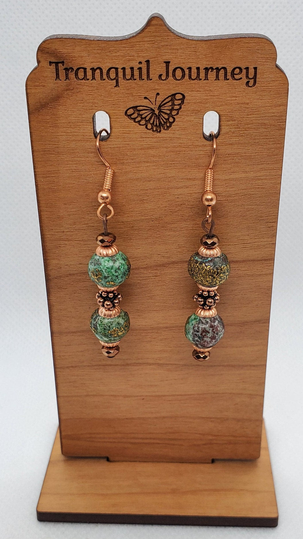 Chrysocolla Copper Infused Earrings, Copper Earring Wire 8 mm