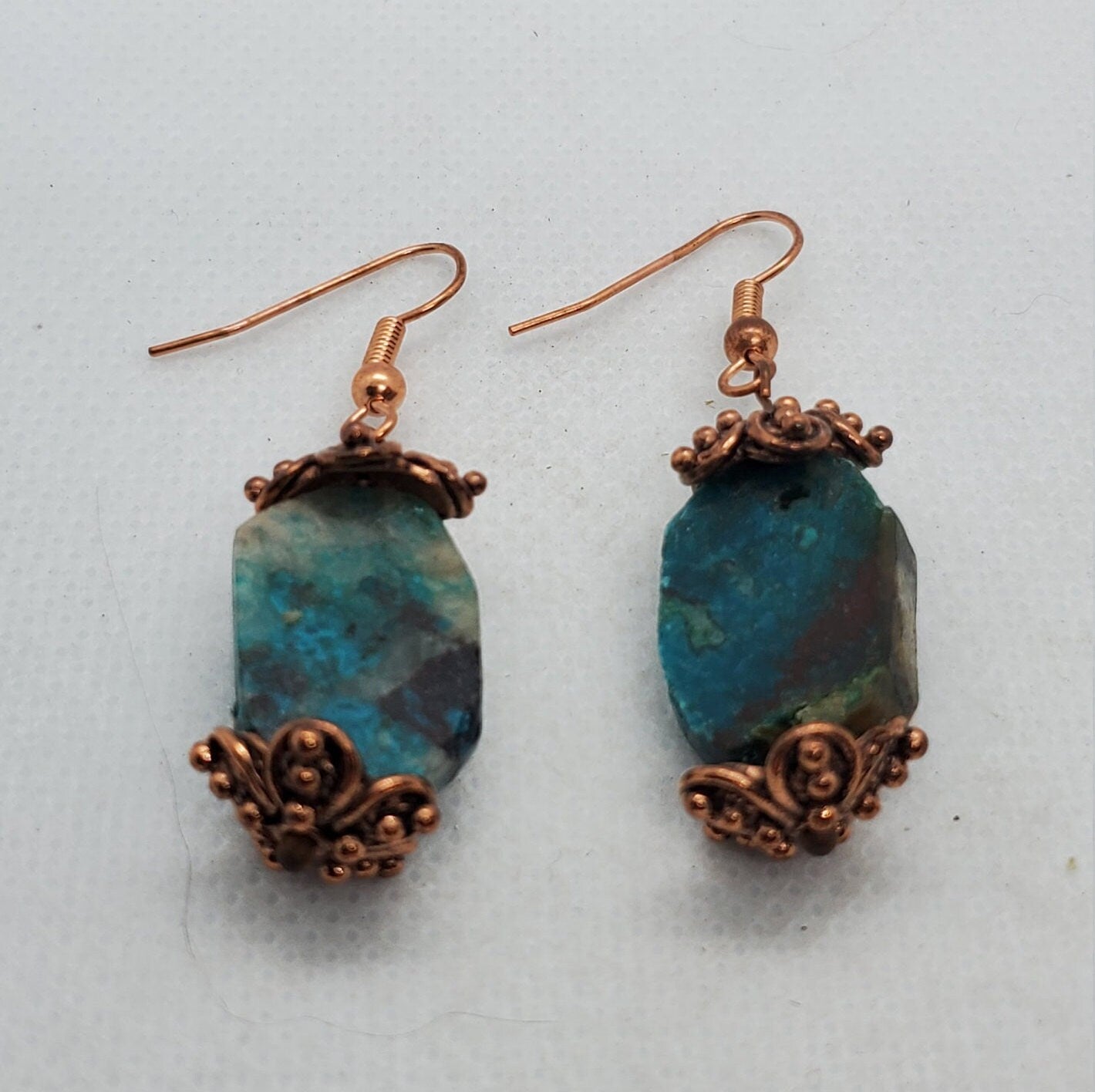 Chrysocolla 15x20mm Earrings, Copper Earring Wire