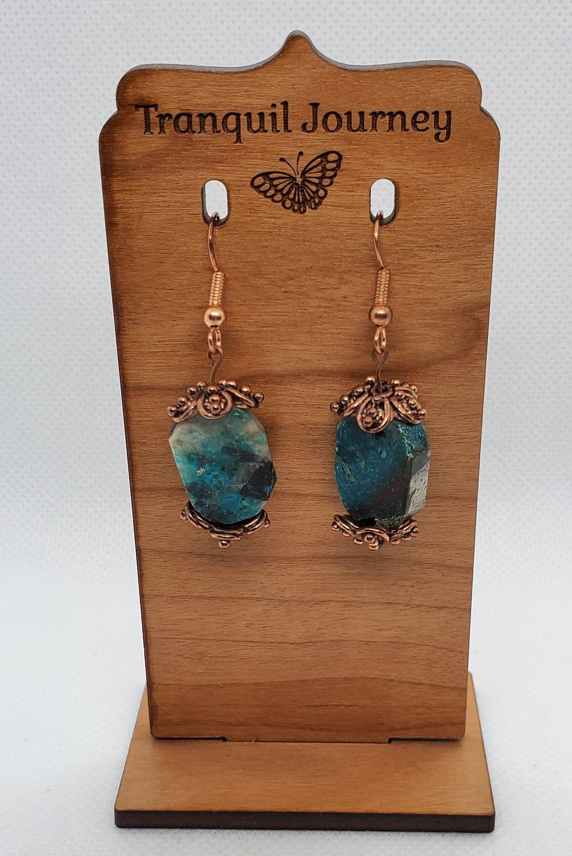 Chrysocolla 15x20mm Earrings, Copper Earring Wire