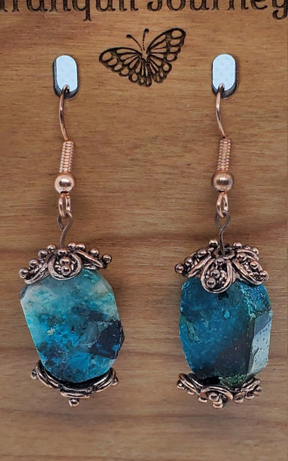 Chrysocolla 15x20mm Earrings, Copper Earring Wire