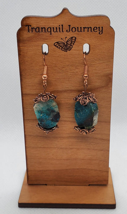 Chrysocolla 15x20mm Earrings, Copper Earring Wire