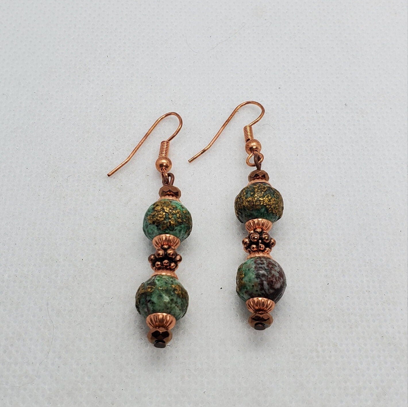 Chrysocolla Copper Infused Earrings, Copper Earring Wire 8 mm