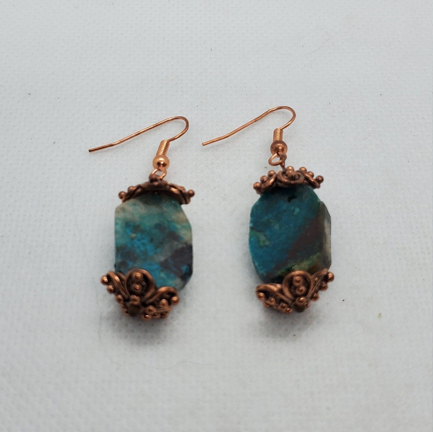 Chrysocolla 15x20mm Earrings, Copper Earring Wire