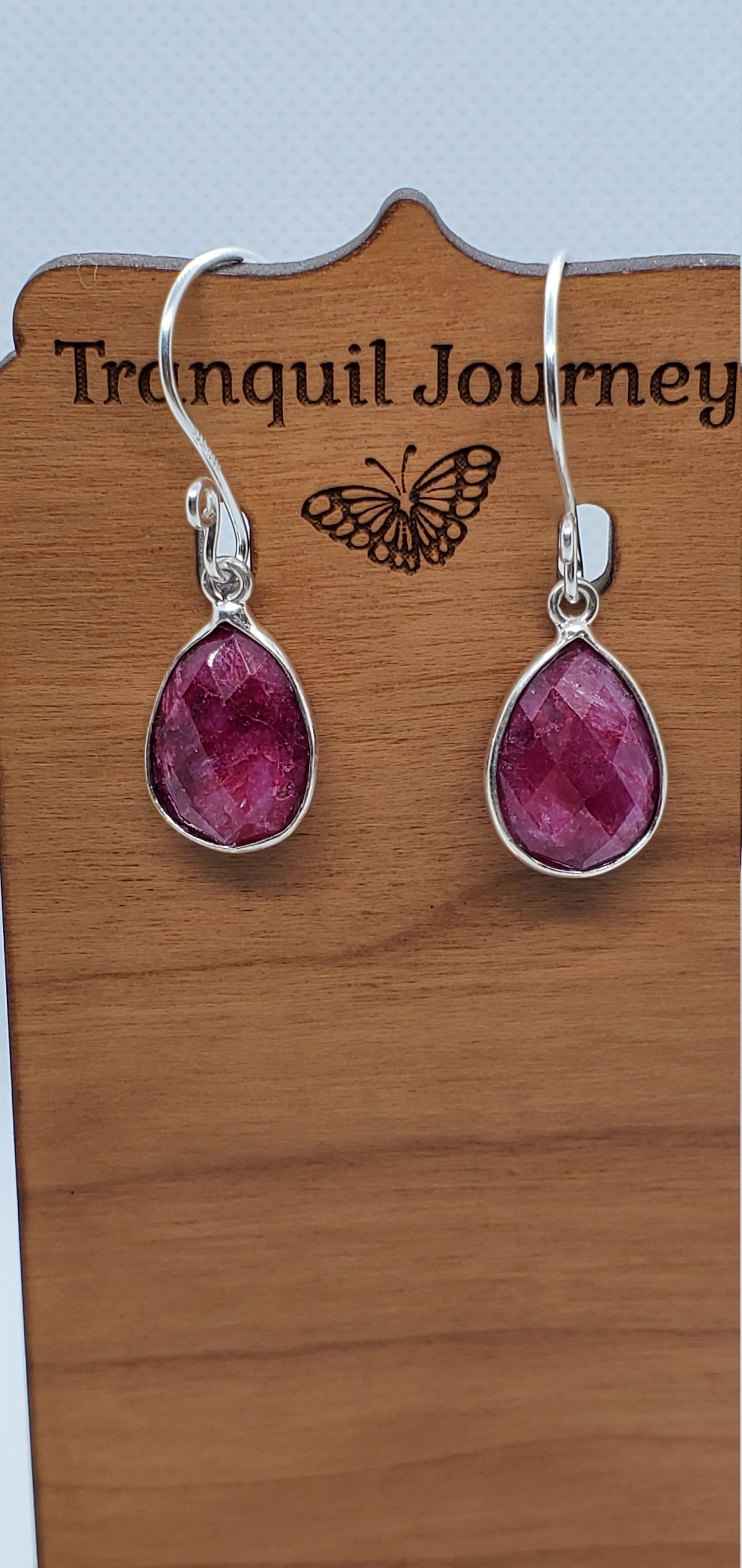 Ruby 11x18 mm Earrings, Silver Filled Earring Wire