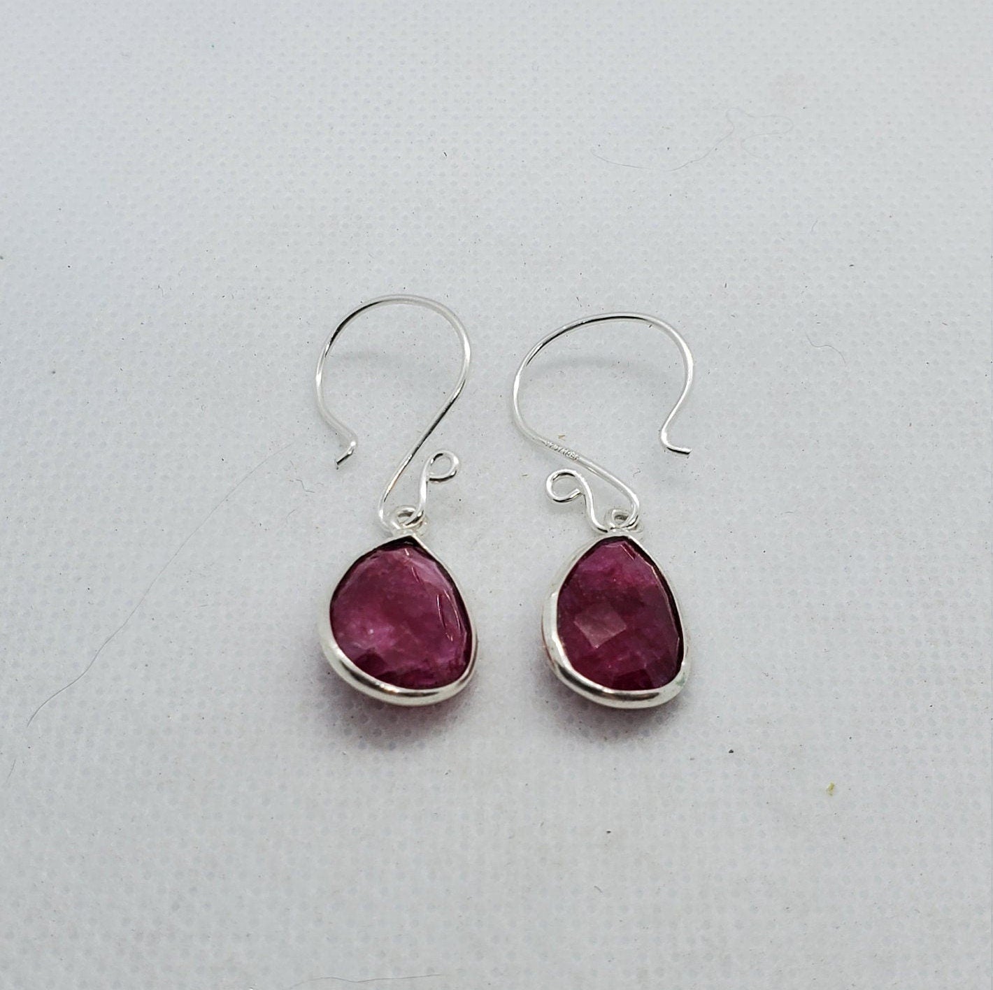 Ruby 11x18 mm Earrings, Silver Filled Earring Wire