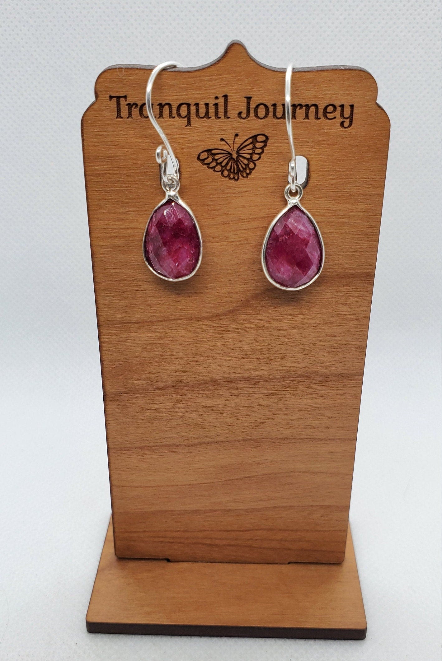 Ruby 11x18 mm Earrings, Silver Filled Earring Wire