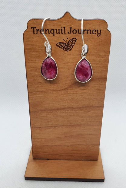 Ruby 11x18 mm Earrings, Silver Filled Earring Wire