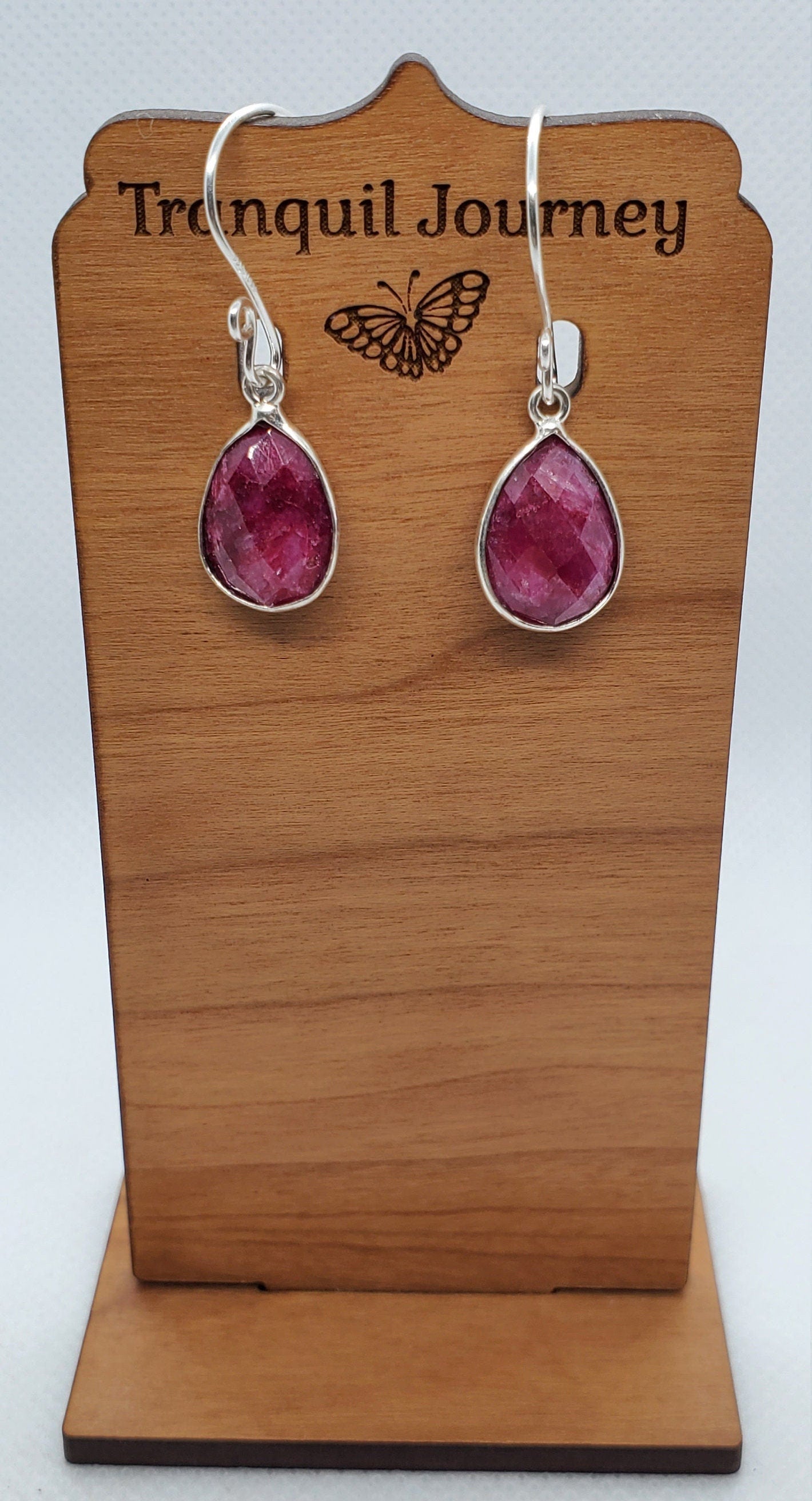 Ruby 11x18 mm Earrings, Silver Filled Earring Wire