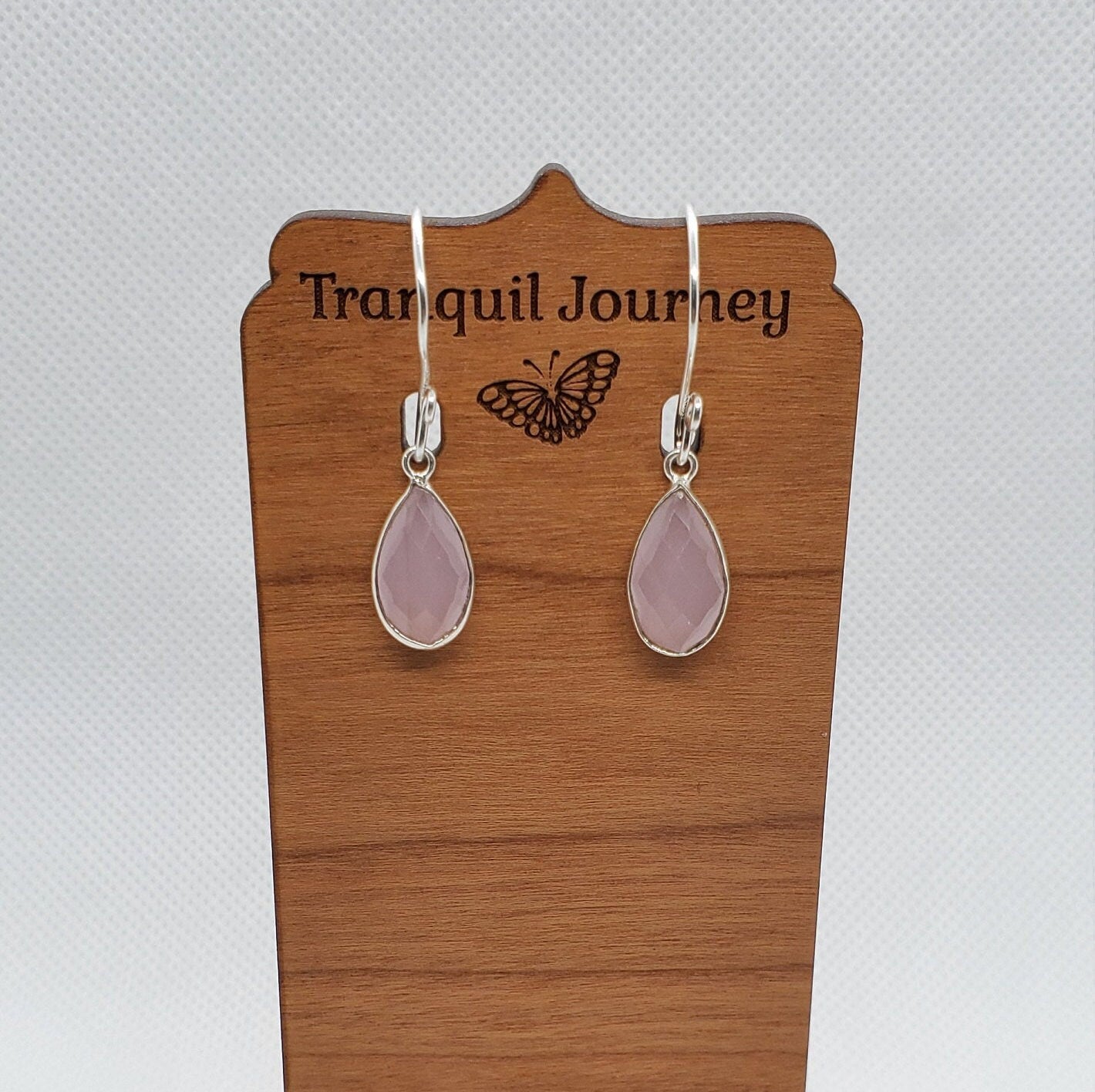 Pink Chalcedony 9x18 mm Earrings, Silver Filled Earring Wire