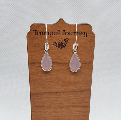 Pink Chalcedony 9x18 mm Earrings, Silver Filled Earring Wire