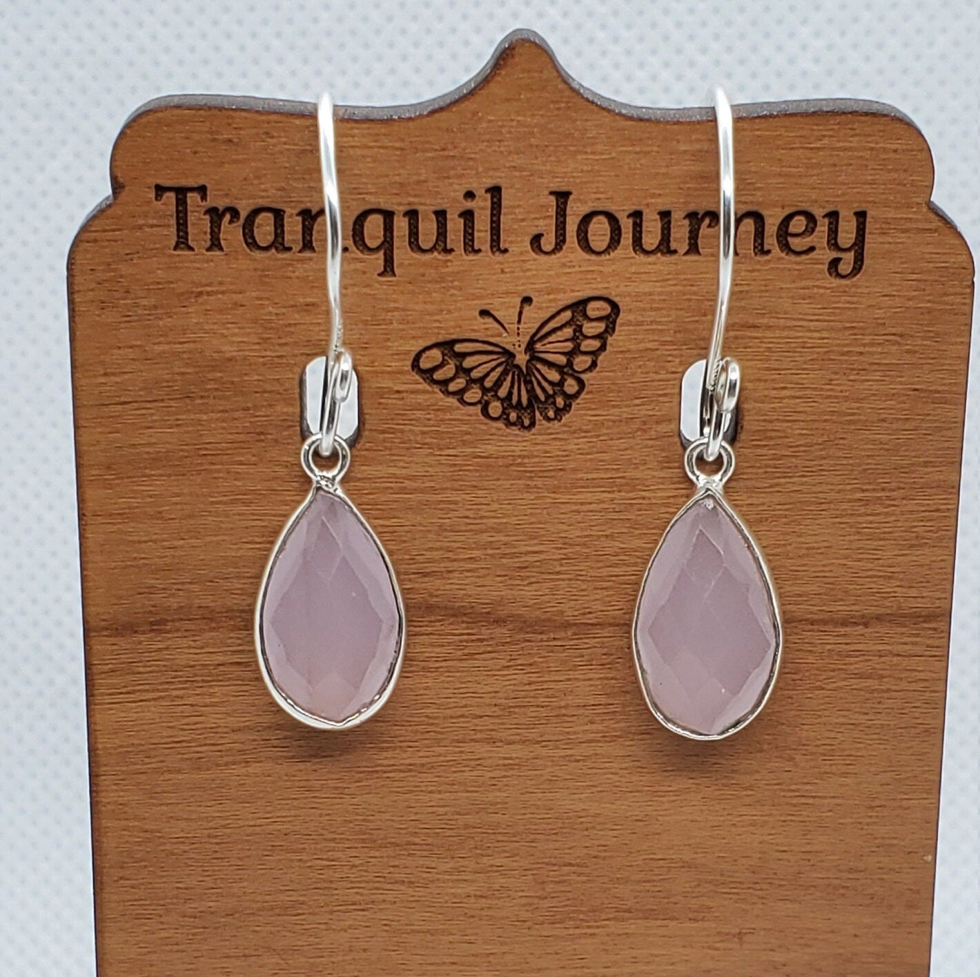 Pink Chalcedony 9x18 mm Earrings, Silver Filled Earring Wire