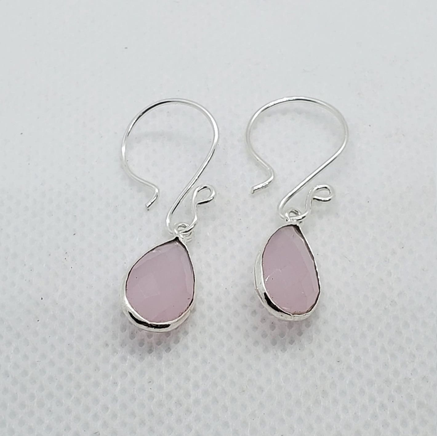 Pink Chalcedony 9x18 mm Earrings, Silver Filled Earring Wire