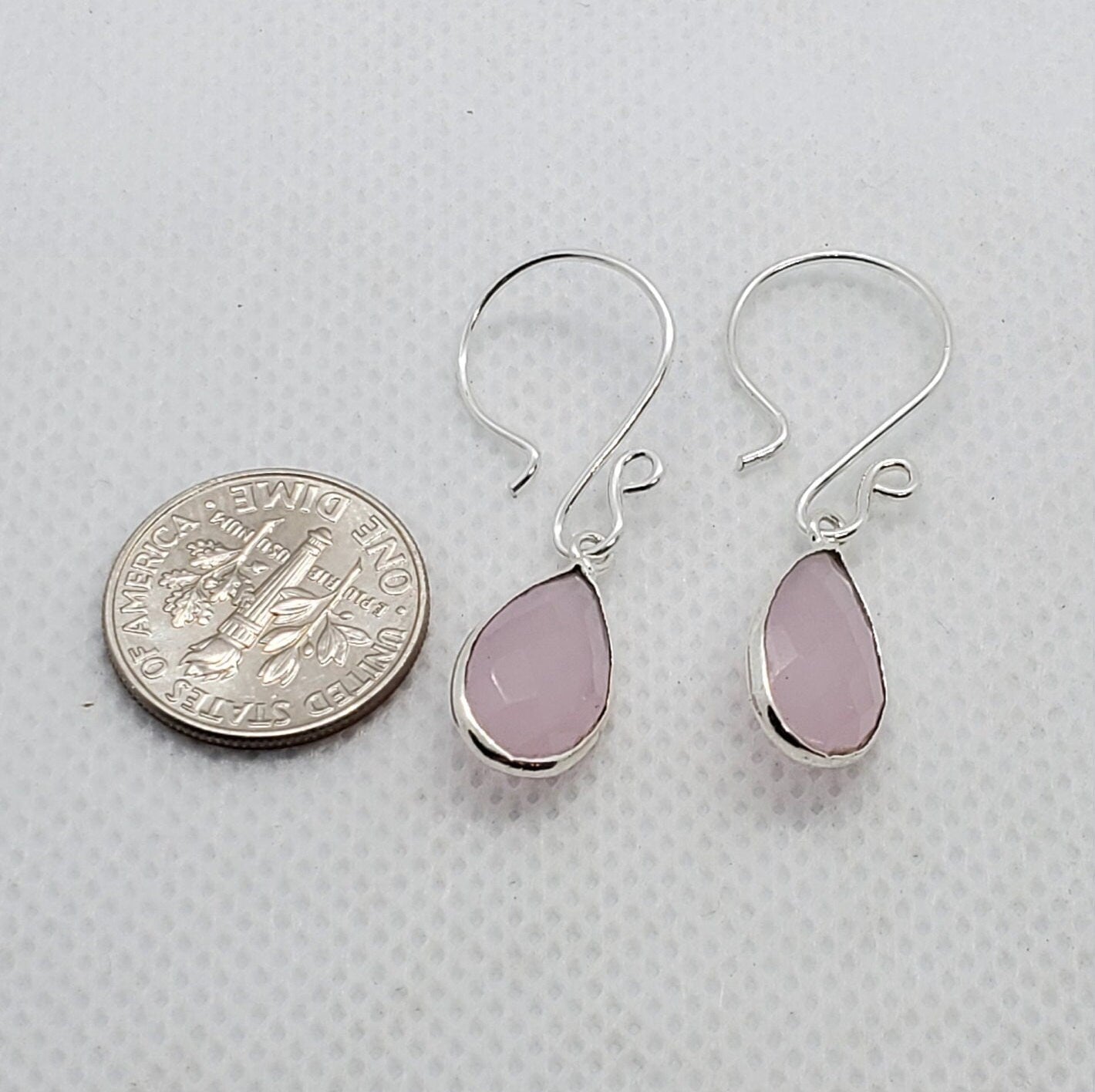 Pink Chalcedony 9x18 mm Earrings, Silver Filled Earring Wire