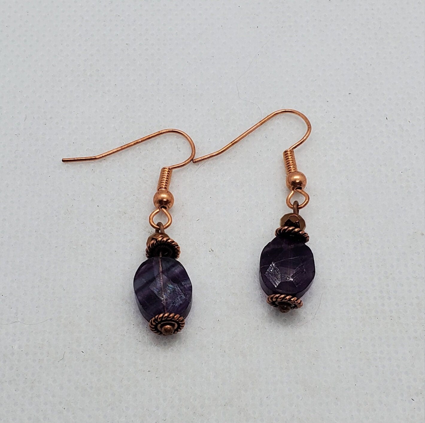 Flourite Earrings, Copper Earring Wire 8 x 10 mm