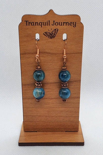 Blue Apatite A grade 10 mm Earrings, Copper Earring Wire