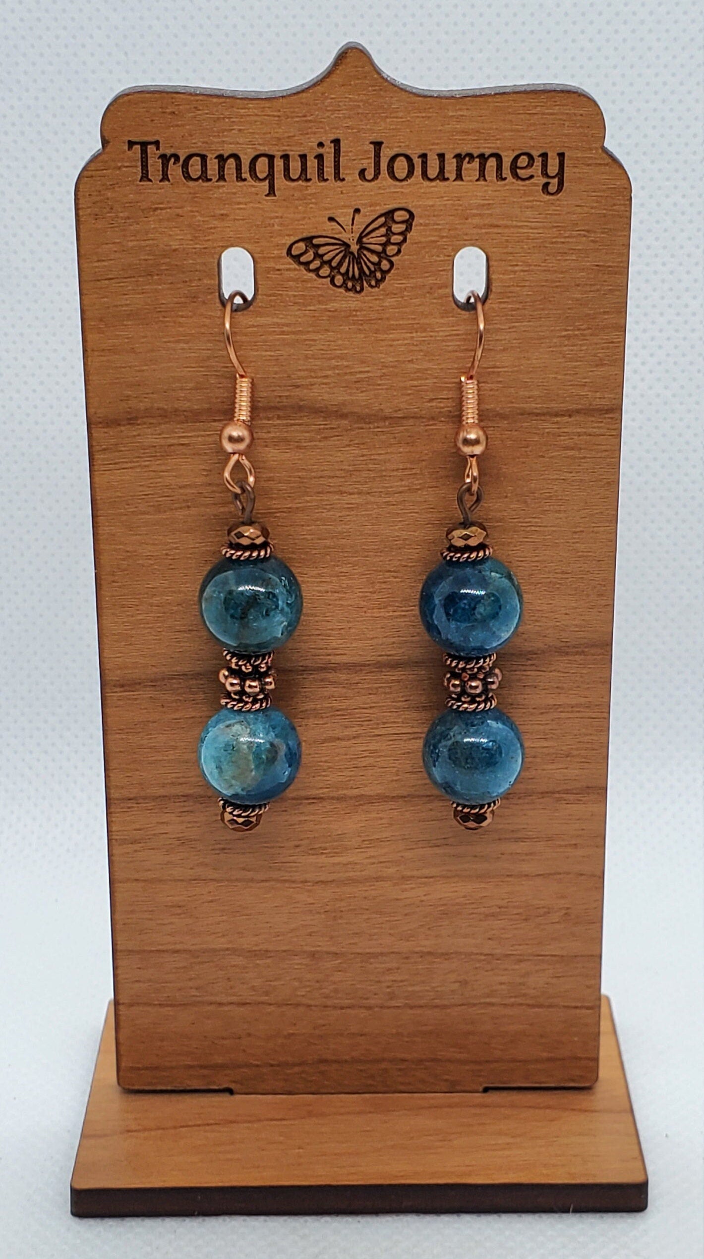 Blue Apatite A grade 10 mm Earrings, Copper Earring Wire