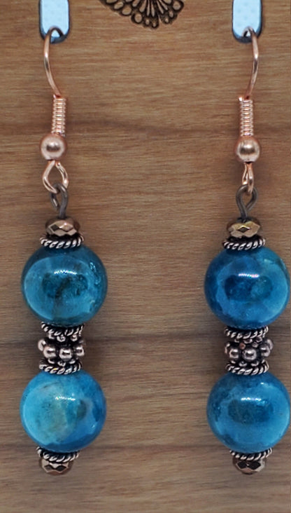 Blue Apatite A grade 10 mm Earrings, Copper Earring Wire