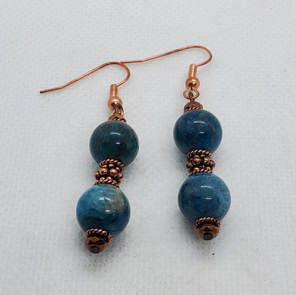 Blue Apatite A grade 10 mm Earrings, Copper Earring Wire