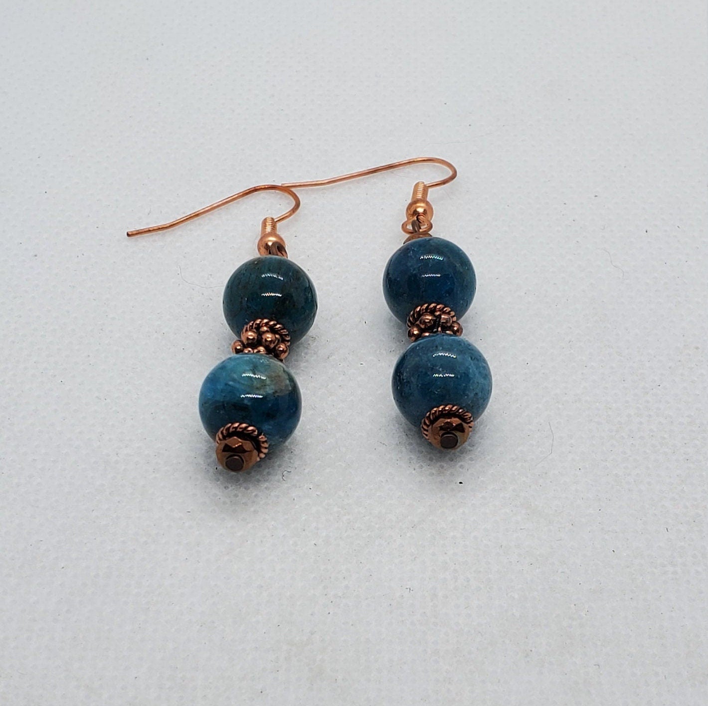 Blue Apatite A grade 10 mm Earrings, Copper Earring Wire