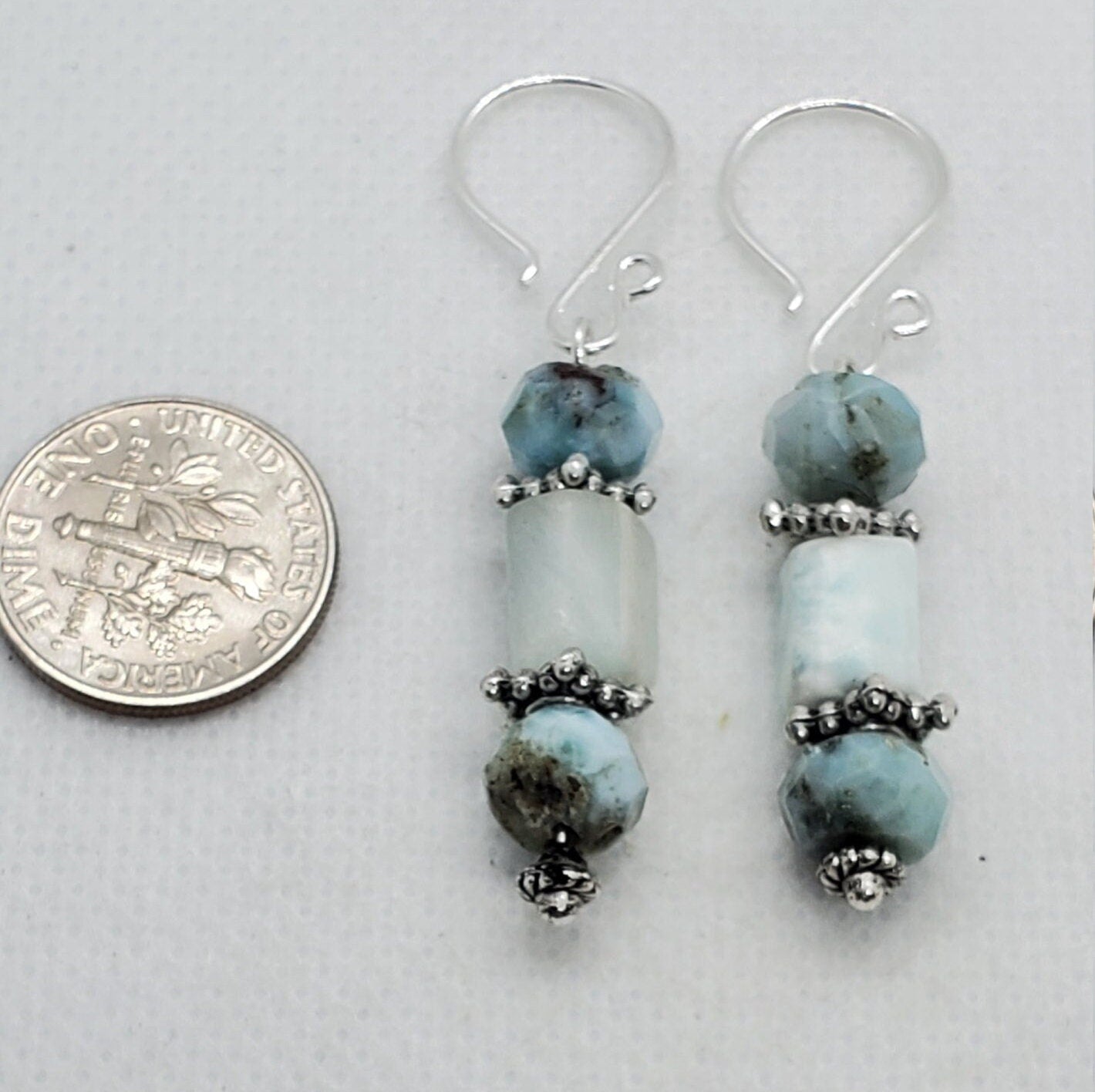 Larimar 5 x 10 mm Earrings, Silver Filled Earring Wire