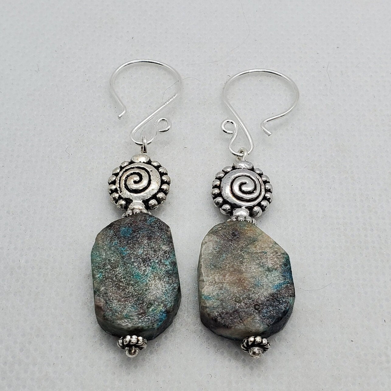 Chrysocolla 15x20 mm Earrings, Silver Filled Earring Wire