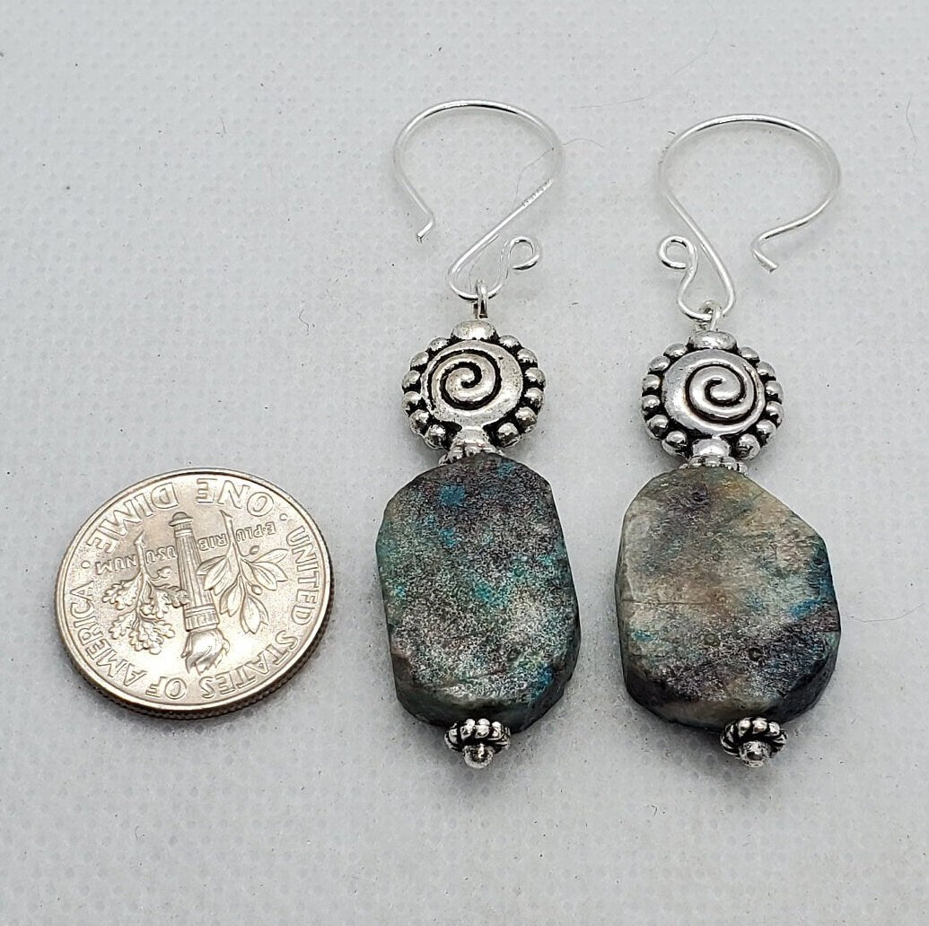 Chrysocolla 15x20 mm Earrings, Silver Filled Earring Wire