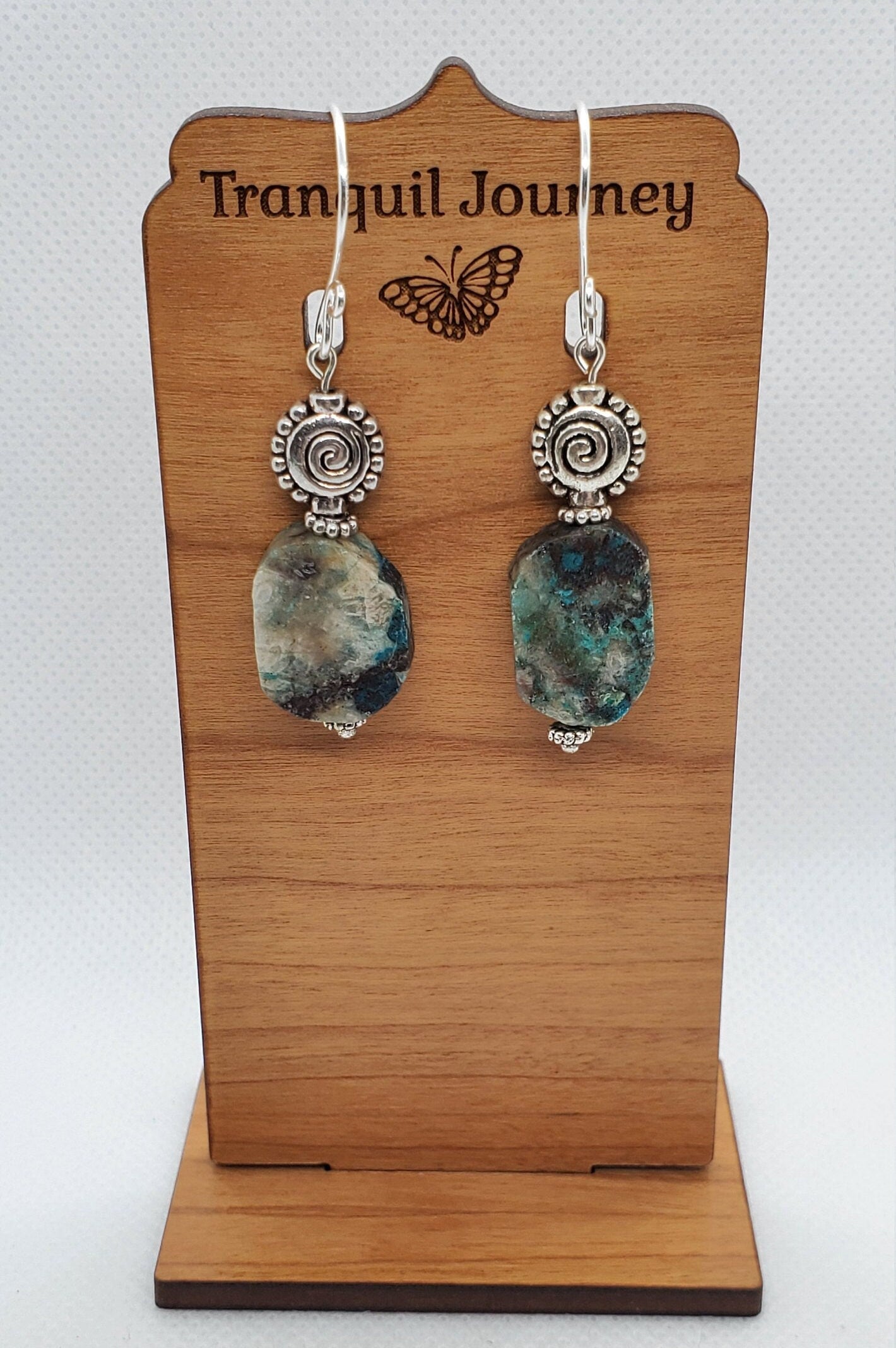 Chrysocolla 15x20 mm Earrings, Silver Filled Earring Wire