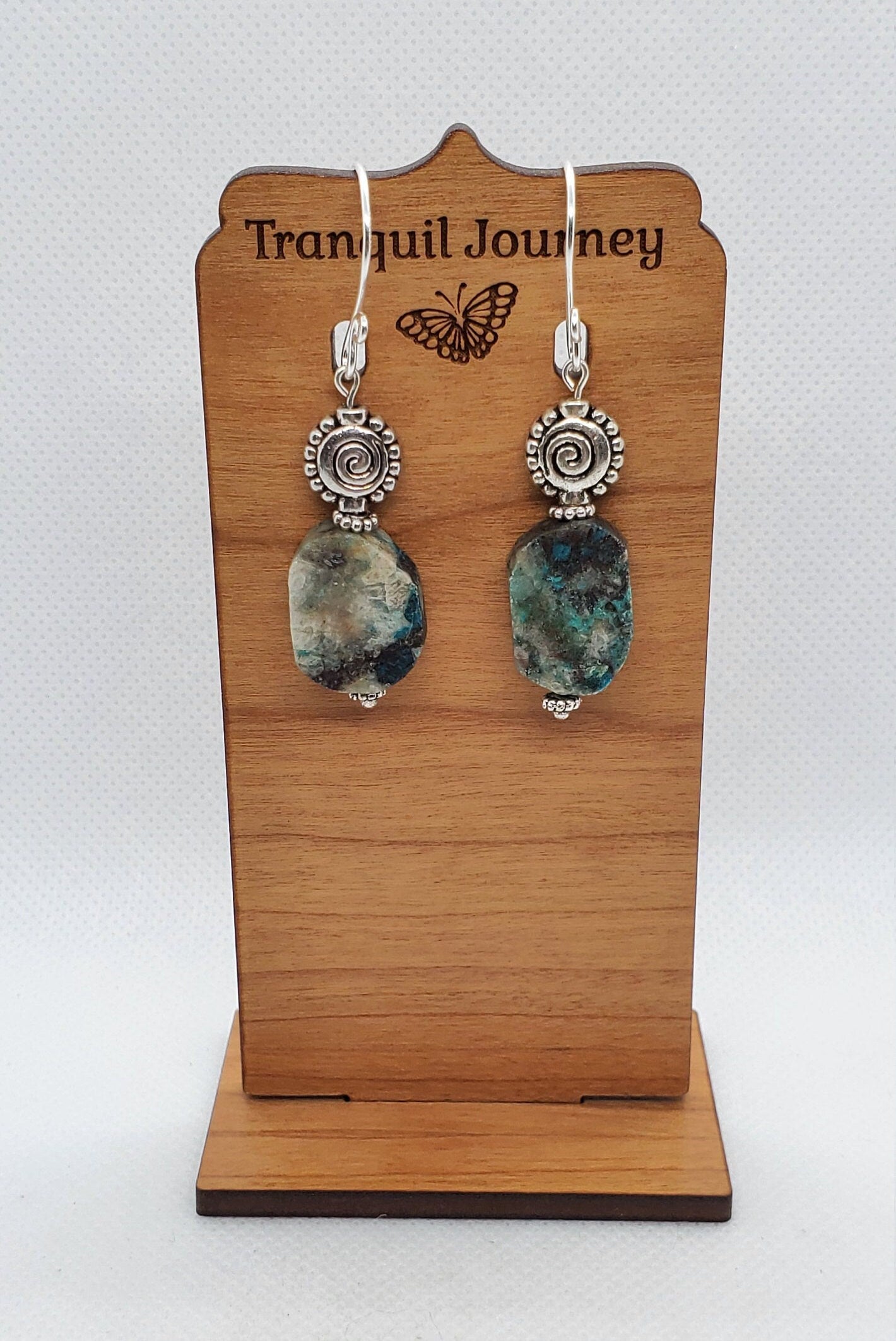 Chrysocolla 15x20 mm Earrings, Silver Filled Earring Wire