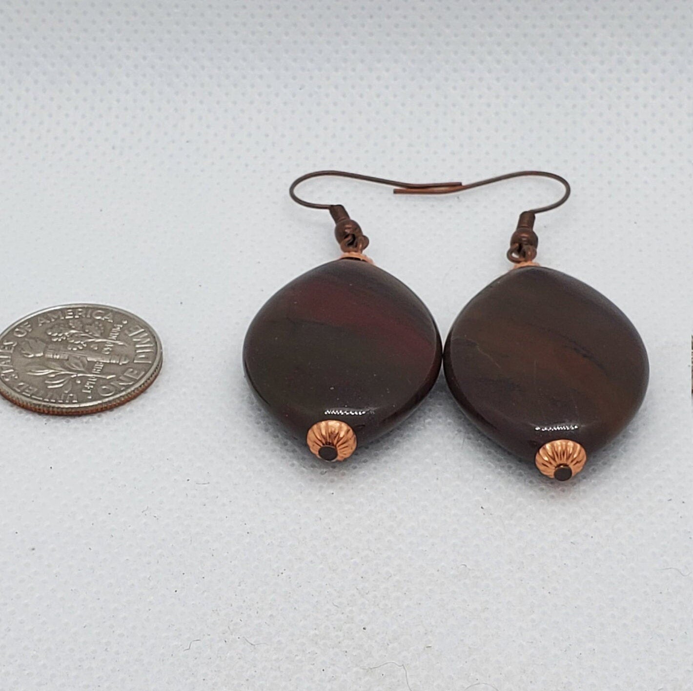 Red Ocean Jasper Earrings, Copper Earring Wire