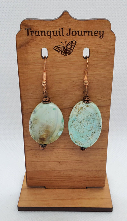 Terra Agate 16x22mm Earrings, Copper Earring Wire