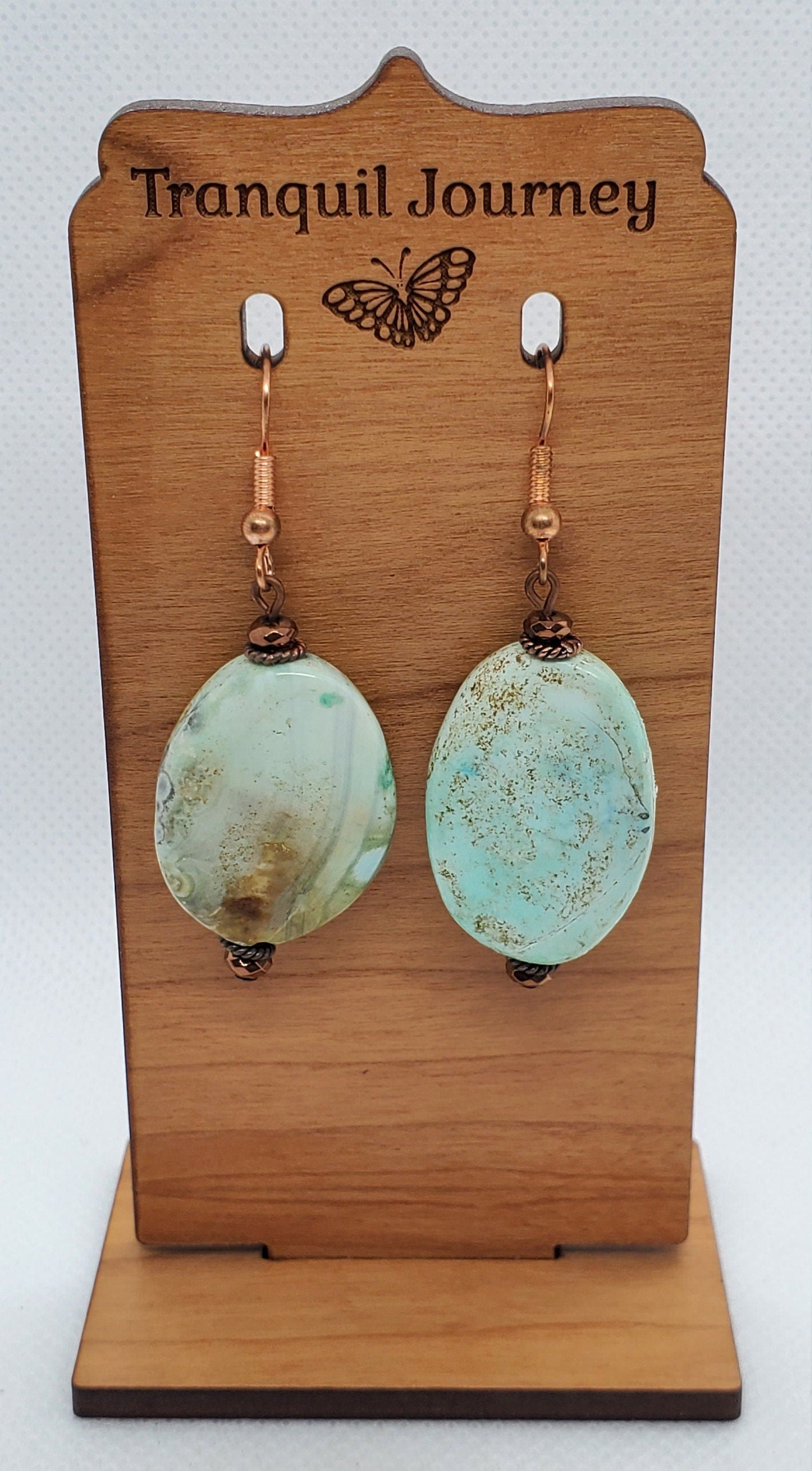 Terra Agate 16x22mm Earrings, Copper Earring Wire