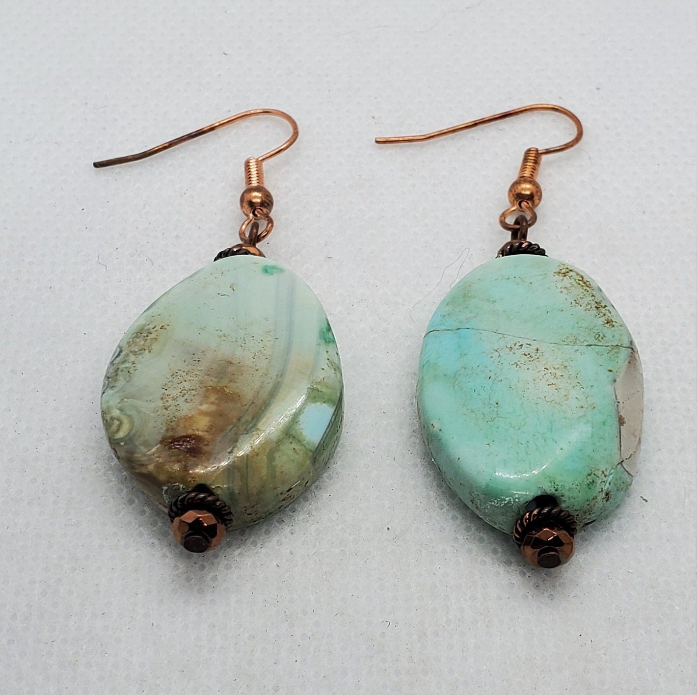 Terra Agate 16x22mm Earrings, Copper Earring Wire