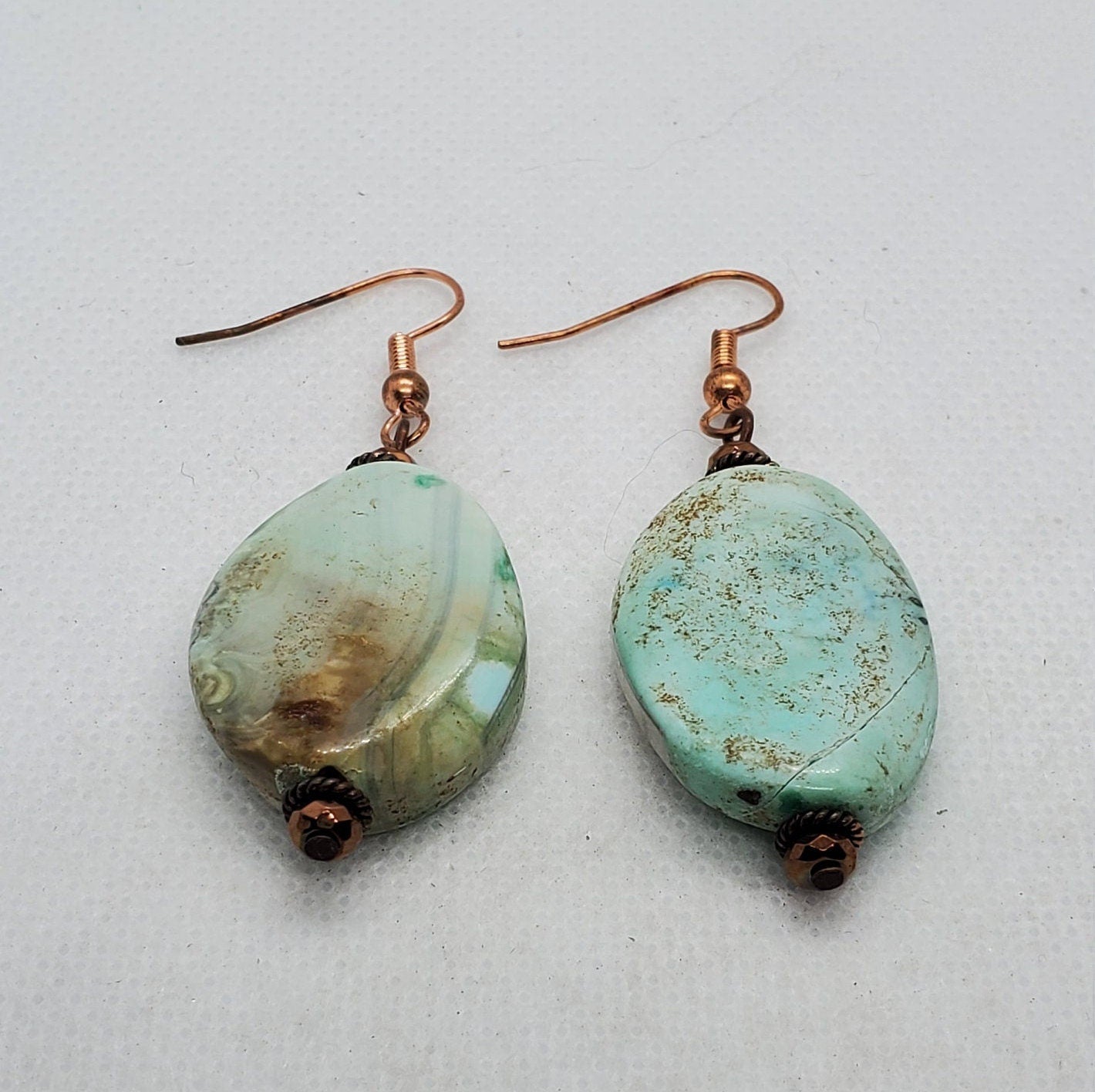 Terra Agate 16x22mm Earrings, Copper Earring Wire