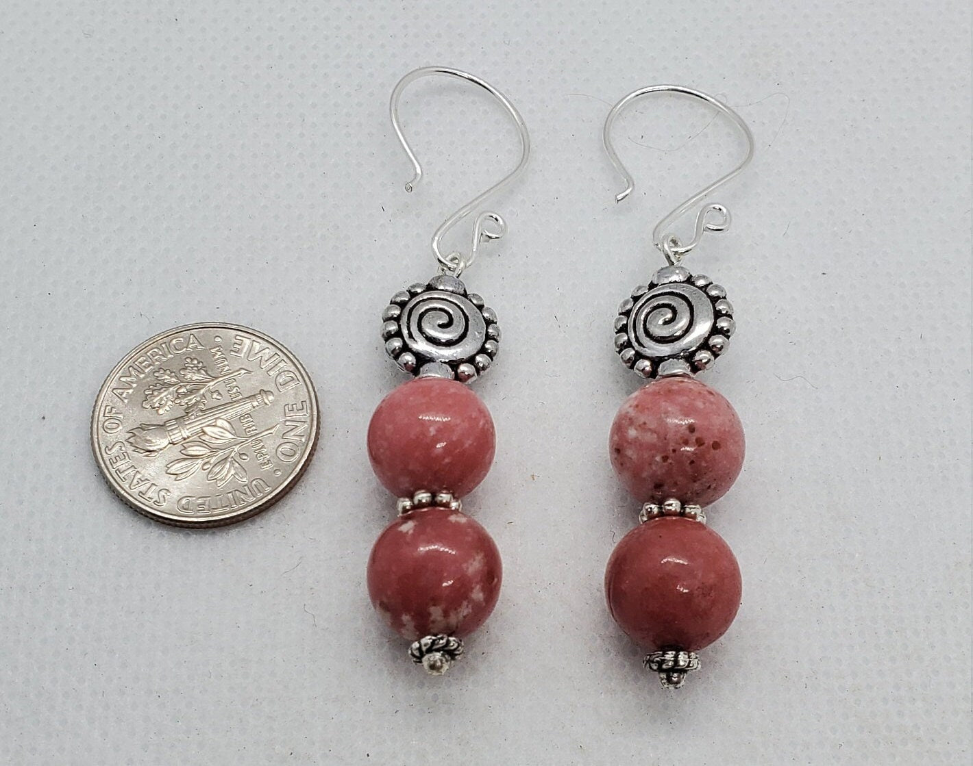 Thulite Banded 10mm Earrings, Silver Filled Earring Wire